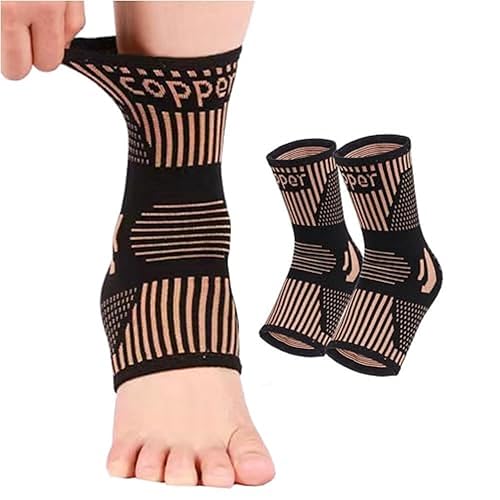 Copper Ankle Brace Copper Infused Support for Men & Women (Pair), Best Ankle Compression Sleeve Socks for Plantar Fasciitis, Sprained Ankle,