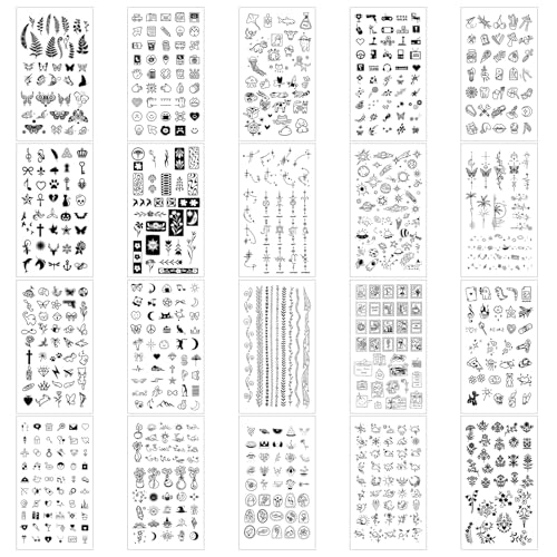 650 Pcs 20 Sheets Small Temporary Finger Tattoos, Temporary Tattoos for Finger, Neck, Arm, Tattoo...