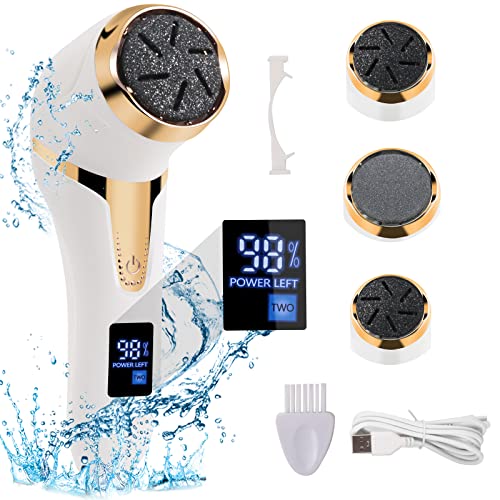 CIBITA Râpe à Pieds IPX7 Etanche Pédicure Electrique, Rechargeable Anti-Callosités pour Enlever les Peaux Mortes Craquelées ou Dures des Pieds, Réglable à 2 Vitesses, avec 3 Tête Givrée, Blanc