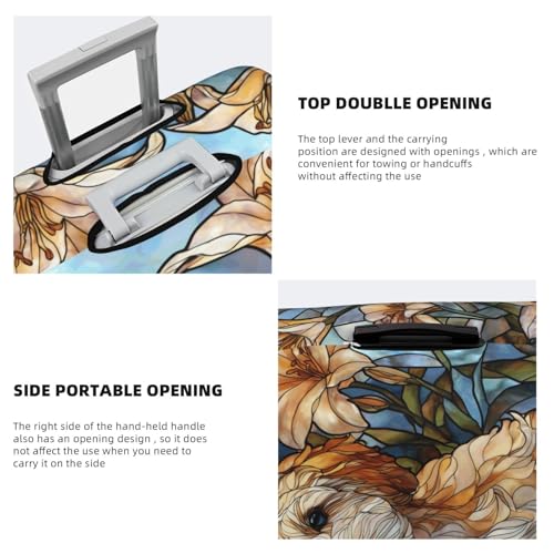 Stained Glass Dog Floral Lilies Elastic Travel Luggage Covers Dustproof Scratch-Resistant Suitcase Protector Fit 22-24 Inch3