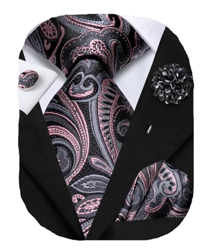 Cravate de mariage en soie jacquard avec boutons de manchette et épingle à revers pour homme