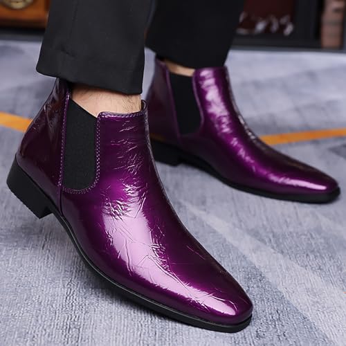 Image of Men's Patent Leather Low Chunky Heel Chelsea Boots Fashion High Gloss Slip-on Business Dress Oxford Boots for Wedding Prom Party Business Work
