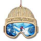 Ski Ornament, Ski Car Mirror Hanging Ornaments, Unique 2 Layer Wood and Acrylic Skiing Decoration, Gifts for Snowboarders, Sports Keepsake