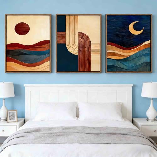 【3-Piece】 24x36 Inch Framed Sun & Moon Modern Abstract Wall Art - Boho Mid-Century Geometric Canvas Decor for Living Room by LWYANYT999 - Used condition - Image 8