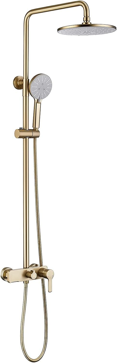 CWCQGH Single Handle Shower Combo Set Wall Mounted Bathroom Shower Faucet Set with Shower Head, Multifunctional Handheld Shower, Waterfall Tub Spout,Brushed Gold-A
