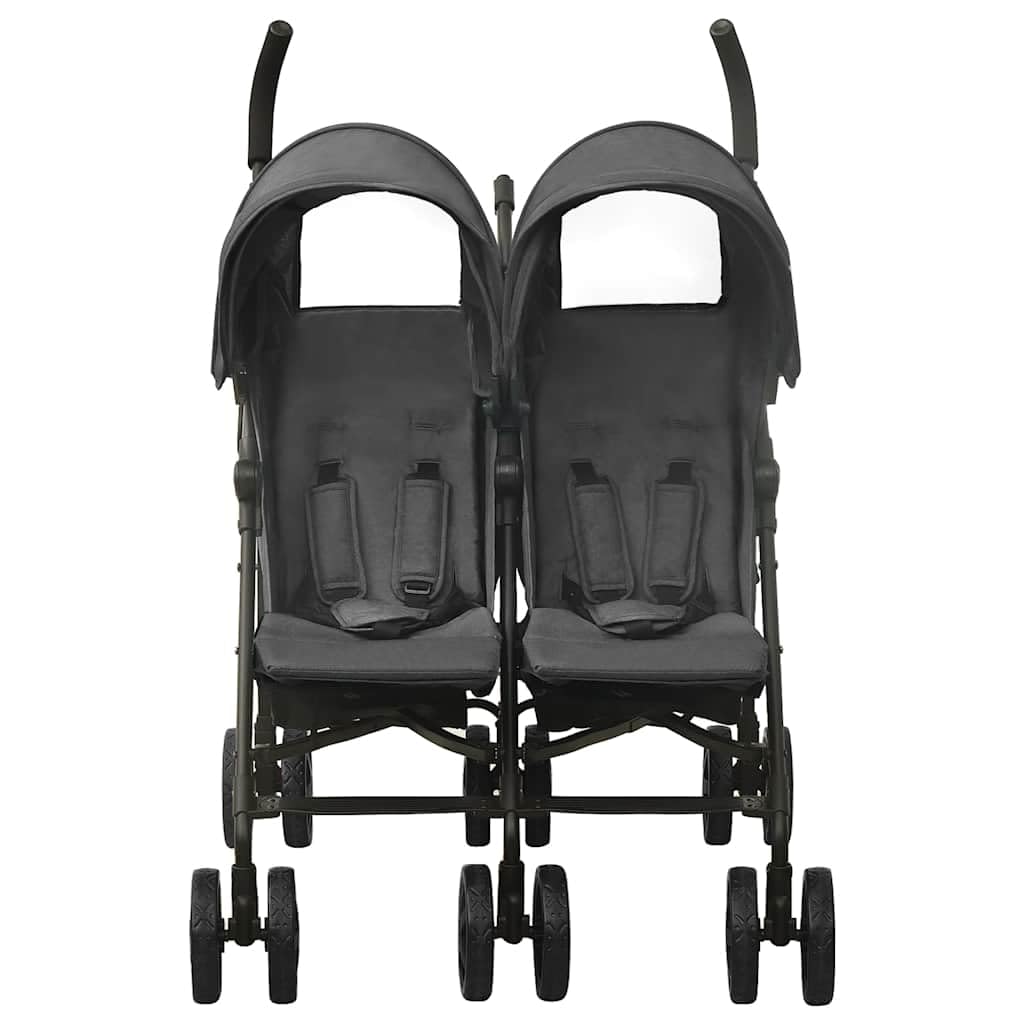 Passeggino Tandem Gemellare vitaXL Nero in Acciaio