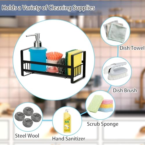 Image of Dangfly Wall Mounted Self-Adhesive Bathroom Shelf /Kitchen Rack & Holder /Soap Holder /Sponge Holder /Storage Organizer Rack /Sink Organizer (Material- Metal Powder Coated Finish, Black, Pack of 1)