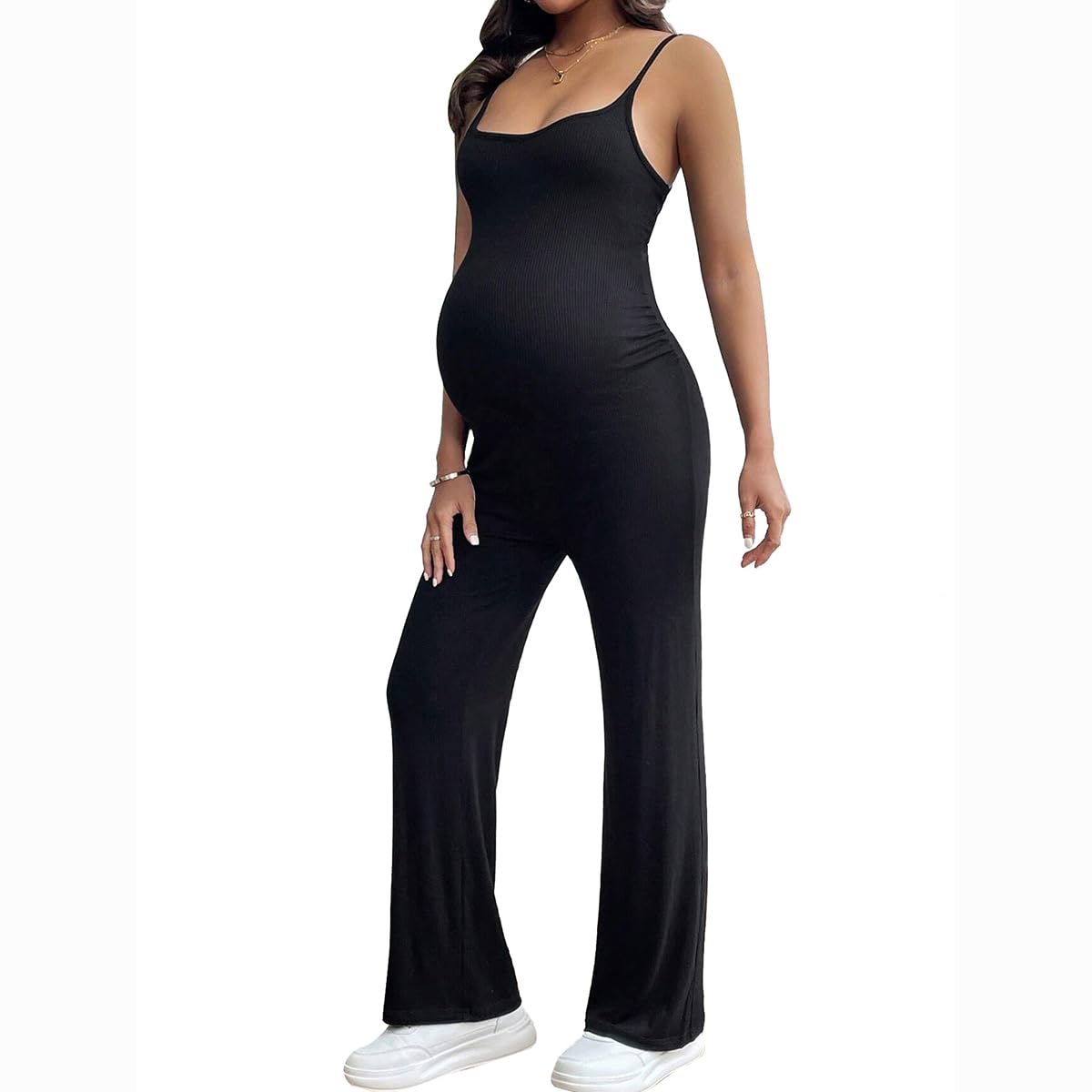 Tuta premaman Backless Bretella Pantaloni svasati Slim Fit Vita Alta Gamba Larga Pantaloni