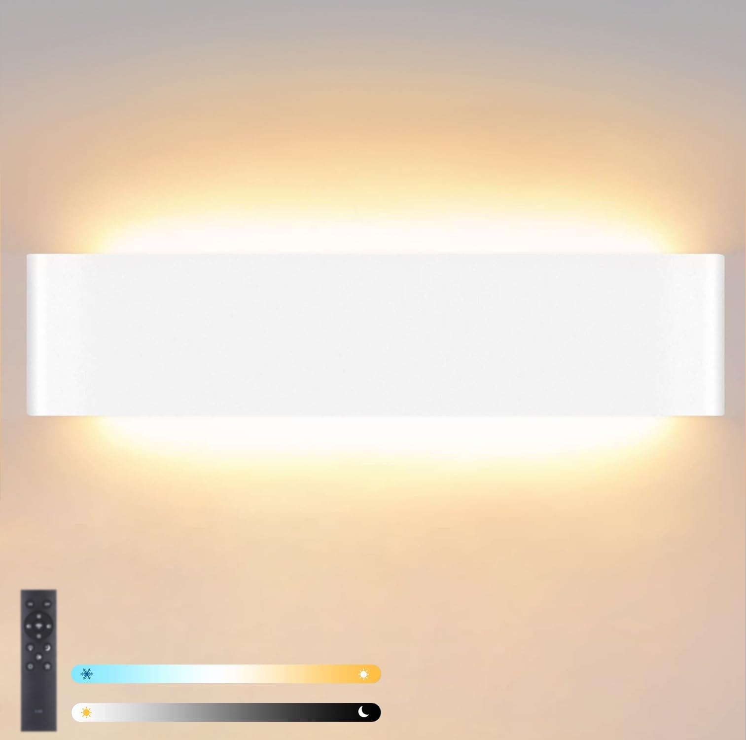 28W Applique da Parete Interno LED Lampada da Parete 40cm Moderno Dimmerabile con 2.4G Telecomando per Scala, Soggiorno, Camera da Letto (2700K-6500K) Bianco