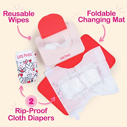 Litti Pritti Baby Doll Accessories | Diaper Bag Set | Premier Playtime Playset For Baby Dolls | Fabric Diapers, Magic Bottle, Wipes & More | Toy For 3 4 5 6 7 8 Year Old | Gifts For Toddler Girls #TOP2