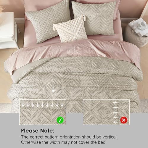 Image of Litanika Oatmeal Super King Plus Comforter, 3 Pieces Tufted Boho Farmhouse Bedding Comforter Sets, Lightweight Fluffy Bed Set for All Season (128x120In Comforter and 2 Pillowcases)