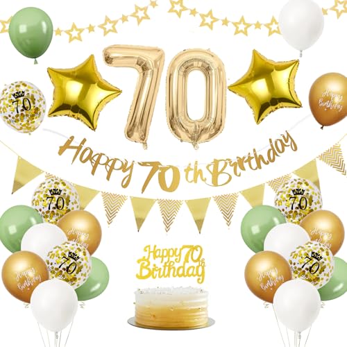 Decoração 70 anos ouro verde, balões de aniversário verdes ouro, alumínio, bandeiras para homem mulher festa