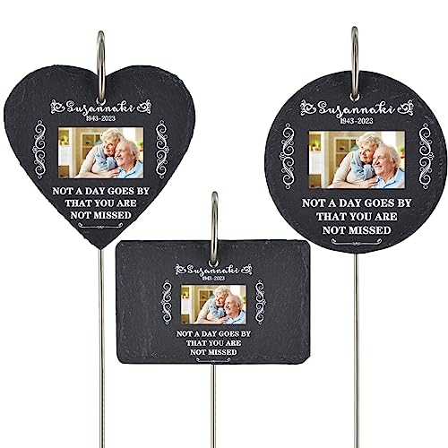 Personalized Photo Name Memorial Slate and Hook, Custom Picture Memorial Stone, Forever in Our Hearts Memorial Slate in Loving Memory Grave Marker, Sympathy Gifts for Loss of Mom, Dad