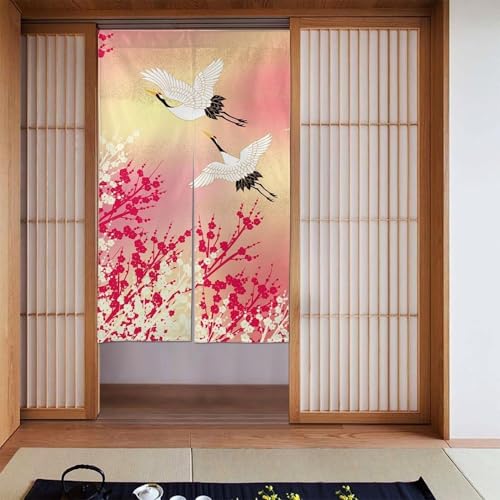 のれん 間仕切り 和風 和柄 桜 鶴柄 ドアカーテン 目隠し 開運のれん 遮光のれん 暖簾 玄関 おしゃれ 飾り 階段カーテン 出入り口 断熱防寒 リビング 洗面所 台所 風呂 和室 居酒屋 飲食店 パーテーション 部屋飾り 四季兼用 86x143cm