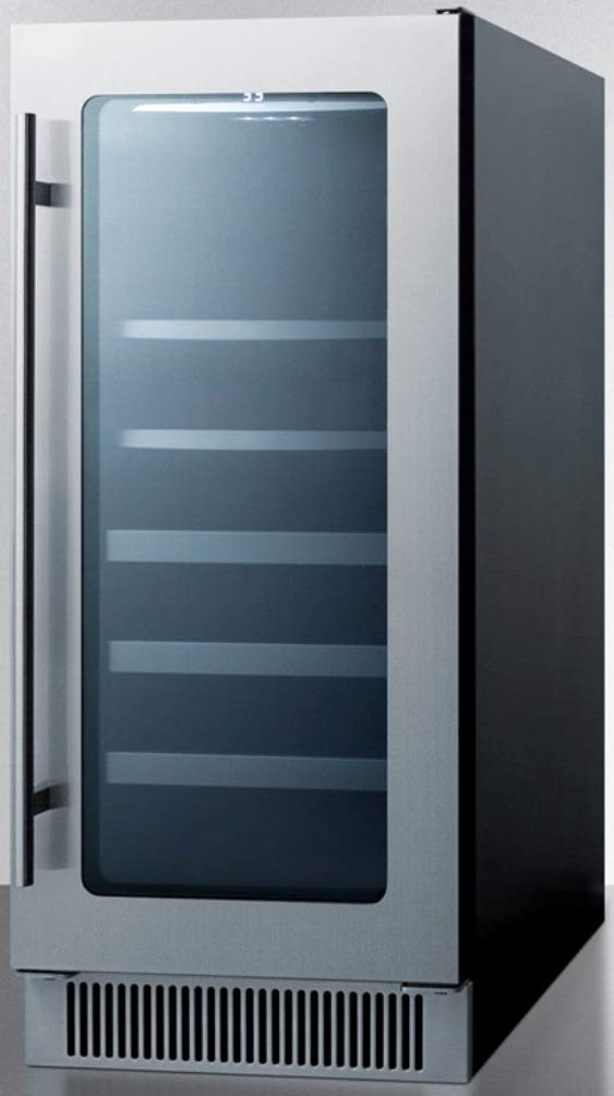 Summit Cl151wbv 15"" Classic Collection Wine Cooler With 34 Bottle Capacity Low-E Glass Door Temperature Alarm And LED Lighting In Stainless Steel on Fridge.com - View 2