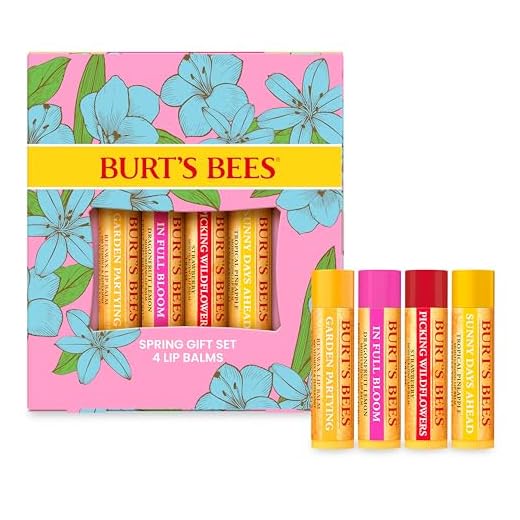Burt's Bees Set de regalo de bálsamo labial, cera de abejas, fresa, piña tropical, pitahaya y limón, In Full Bloom, 4 x 4,25 gramos