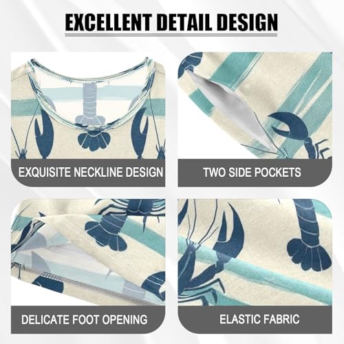 Pajama Sets Short Sleeve Lobster Pattern on Striped Background Soft Cotton Summer Sleepwear 2 Piece PJS Size 5-14T3