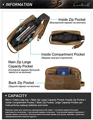 Vintage leather mens clutch bag, leather mens double zipper lock wash bag large capacity storage bag, mobile phone bag travel small bag3