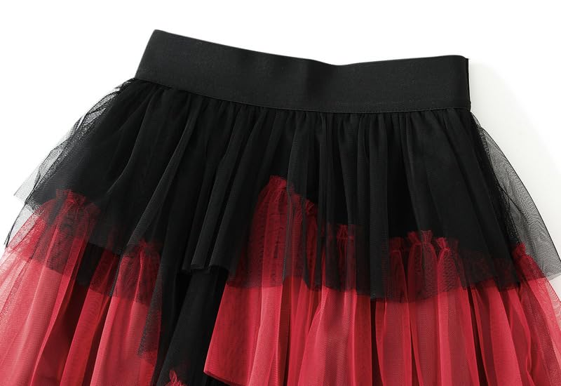 Women Tulle Skirts High Low Layered Color Block Puffy Fairy Mesh Tutu Skirt3