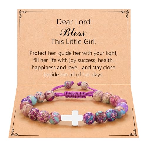 UPROMI Cross Bracelet for Girls Baptism Communion Confirmation Gifts, Kindergarten/Preschool/5th Grade/8th Grade Graduation Gifts