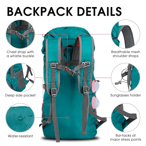 Mochila liviana deportiva portátil para senderismo 32L verde miniatura 3