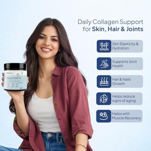 Image of Miduty Marine Collagen Powder with Vitamin C & Zinc | Hydrolyzed Collagen Peptides | Wild-caught Fish | Type 1, 2 & 3 for Skin Elasticity, Hair, Nails, Joints & Bone Support | 210g