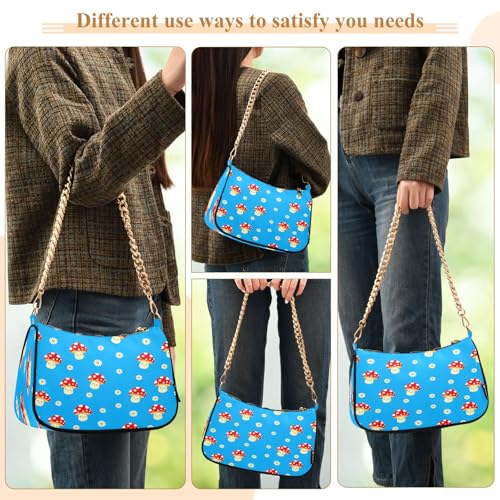 Shoulder Bags for Women Cute Mushrooms Tote HandBag Shoulder Bags purse with Chain Zipper Closure3