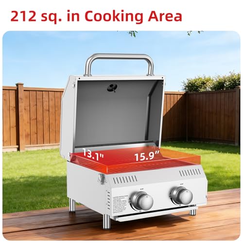 Image of Veralune Tabletop Gas Grill, Small Propane Grill, 22,000 BTUs, Locking Lid | Portable Gas Grill, 2 Burner Grill, Stainless Steel, Large Cooking Surface, Built-in Thermometer, for Outdoor Cooking
