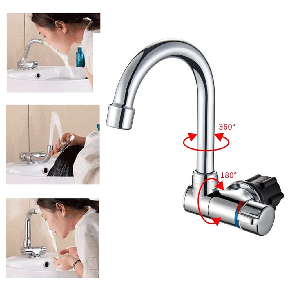 Riloer Rubinetto pieghevole in rame, rubinetto girevole a 360°, miscelatore acqua fredda e calda per camper