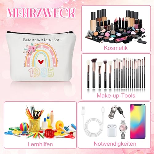 40 Geburtstag Frauen inklusive Kosmetiktasche für Frauen Taschenspiegel und Schlüsselanhänger, 40 Geburtstagsgeschenk Make-up Tasche(1985) Geschenkideen für Damen Freund Kollege zum 40. Geburtstag