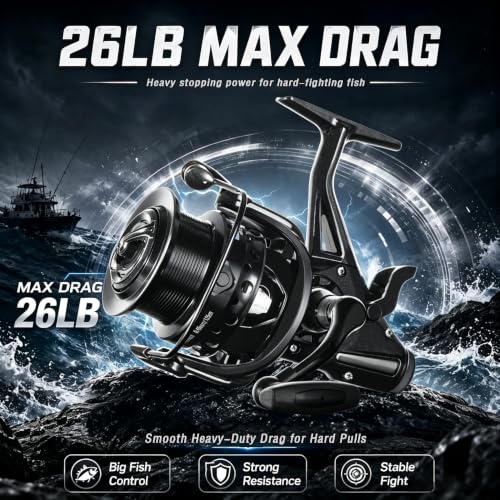 Carrete de Spinning con Doble Freno Cuerpo Metálico CNC Machined Spool 26LB Máximo Arrastre 6+1 BB Suave Relación de Engranajes 5.1:1 Alta Velocidad Agua Salada y Dulce para Serie FRA 4000 a 7000 miniatura 5