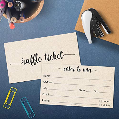 321Done Raffle Tickets (Set Of 50) 3.5" X 2" Entry Form Cards - Name Address Phone Email - Enter To Win For Contests, Drawings, Raffles, Lotteries Prize Game, Kraft Tan #TOP2