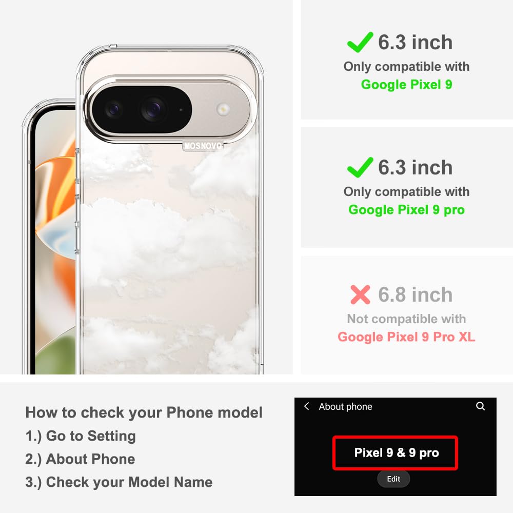 MOSNOVO Case for Google Pixel 10 & Pixel 10 Pro, [Buffertech 6.6ft Military-Grade Drop Protection] [Anti Peel Off Tech] Clear TPU Bumper Phone Case Cover Design - Cute Cherry — view 604