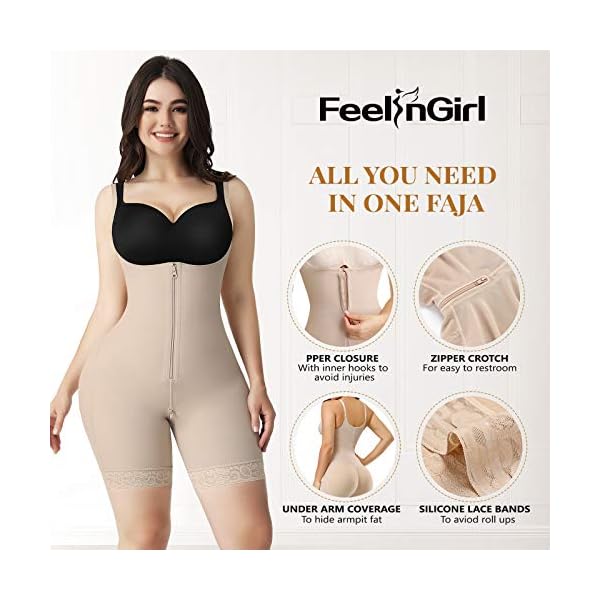 FeelinGirl-Shapewear-for-Women-Tummy-Control-Fajas-Colombianas-Body-Shaper-for-Women-Zipper-Open-Bust-Bodysuit-Waist-Trainer FeelinGirl Shapewear for Women Tummy Control Fajas Butt Lifter Open Bust Bodysuit Zipper Full Body Shaper Black L