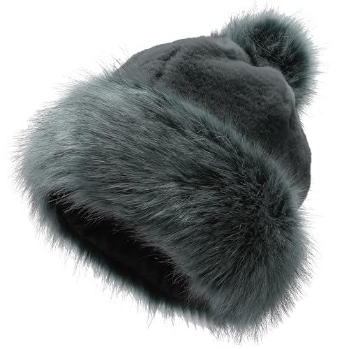 LA CARRIE Women's Faux Fur Hat Russian Cossack Pompom Cap for Winter Ski Snow