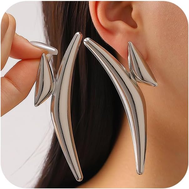 Chunky Gold Cute Drop Earrings for Women, Unique Statement Short Silver Irregular Geometric Earring Y2k Prom Party Jewelry Accessories Gifts