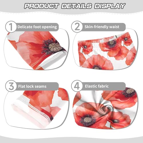 Girls Leggings Red Poppy Flower Soft Toddler Leggings for Girls Kids Pants Size 4T-10T3