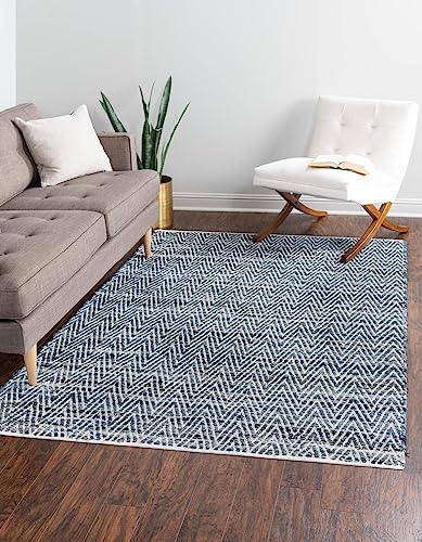 Image of Unique Loom Chindi Chevron Collection Area Rug - Claire (2' x 3' 1 inch Rectangle, Denim /Light Blue)