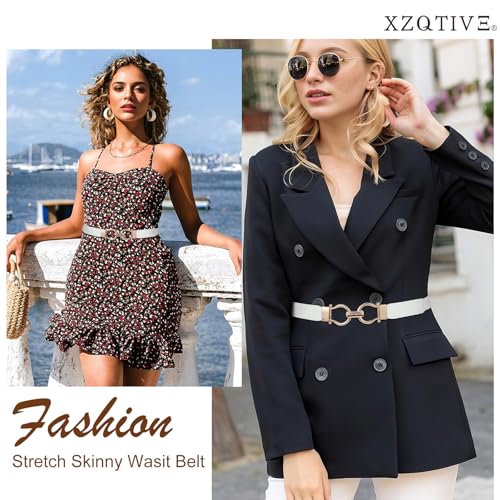 XZQTIVE Elastic Belts for Women Thin Stretchy Dress Belt Women Skinny Waist Belt for Dress Jeans Pants with Gold Buckle2