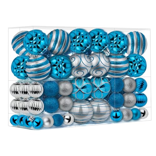 100Pcs Christmas Ball Ornaments Set, Shatterproof Plastic Blue an...