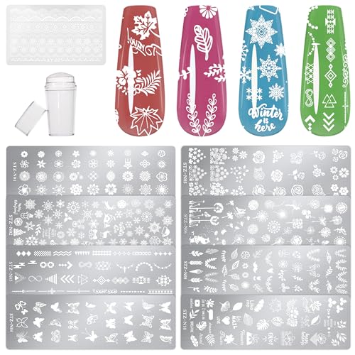 Nail Art Stamping Plaques Plaques pour Nail Art 8pcs Verni à Ongles Tampon avec Tampon et Racle...