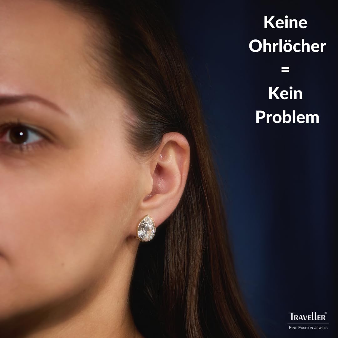 Traveller Ohrclip - Tropfen - Kristalle - vergoldet oder platiniert