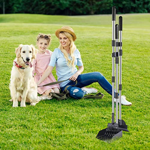 Image of TNELTUEB Dog Pooper Scooper Set, 3 Pack Adjustable 49.1 Inches Long Handle Metal Tray, Rake and Spade Poop Scoop for Waste Removal, No Bending Clean Up for Large and Small Dog