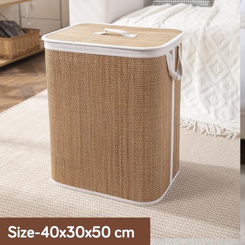 Image of HOKIPO Eco-Friendly Bamboo Laundry Basket for Clothes with Lid, Large - 60 Liter Laundry Hamper 40x30x50 cm (AR-6146)