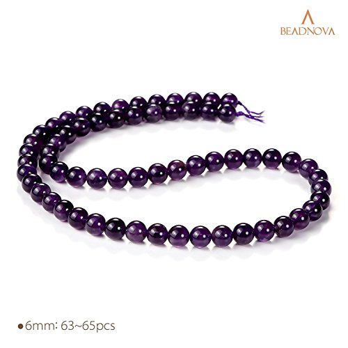 Image of BEADNOVA Natural Amethyst Purple Quartz Beads Natural Crystal Beads Stone Gemstone Round Loose Energy Healing with Crystal Stretch Cord for Jewelry Making (6mm, 62-64pcs)