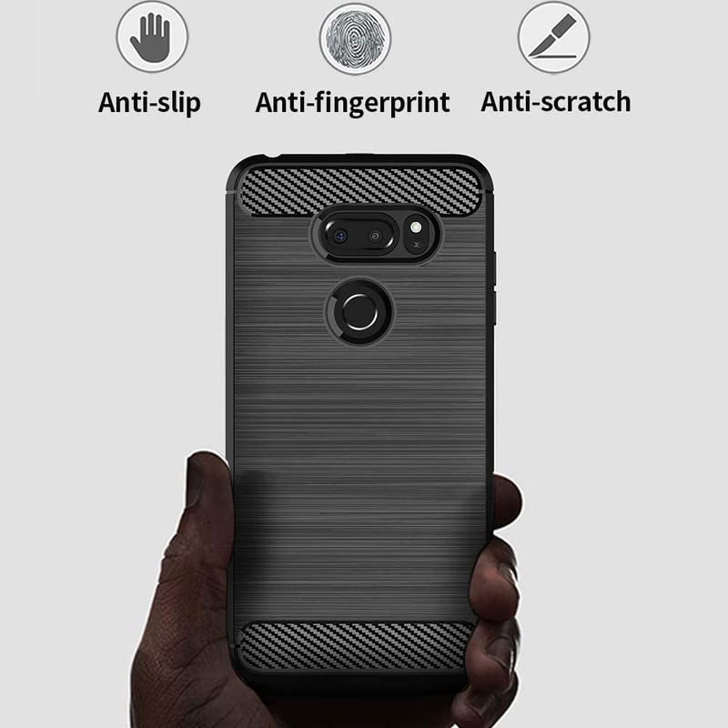 Image of NPRC Hybrid Ultra Slim Protective Case TPU Non-Slip Carbon Fiber Texture Shockproof Case Cover for Lg V30 - Black