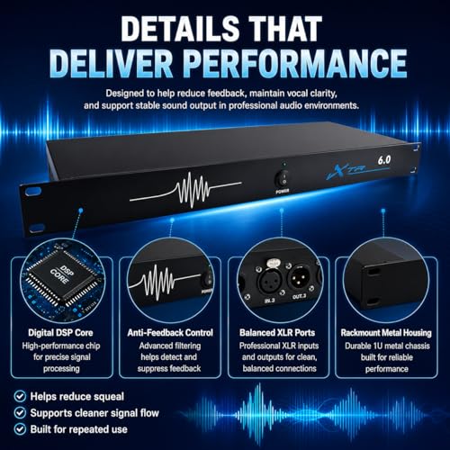TsoLay Professional Feedback Suppressor, dispositivo anti-retroalimentación de micrófono 6in6out, alta fidelidad sonora, calidad de sonido clara, cambiador automático de frecuencia para presentaciones, conferencias y KTV miniatura 2