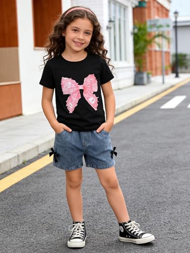 Image of Kids Toddler Girls Summer Clothes Leopard Butterfly Print T-Shirt + Belted Denim Jeans Shorts 3PCS Outfits