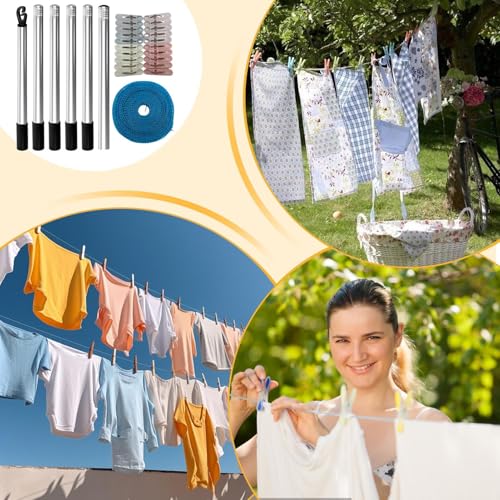 Support de linge pour jardin et pelouse avec poteaux de corde à linge de 220 cm de haut - 5