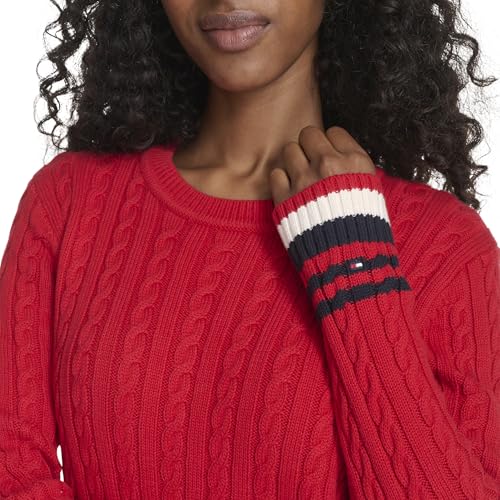 Image of Tommy Hilfiger Women's Cotton Crewneck Cable Sweater